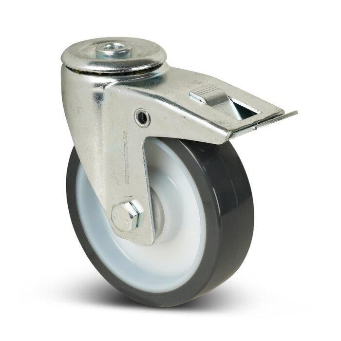 Polyurethan Lenkrolle mit Bremse 125 mm - Kugellager - 200 kg