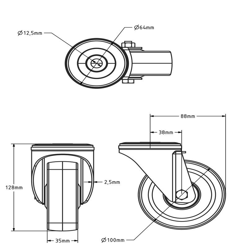 PU Lenkrolle 100 mm - kugelgelagert - 150 kg