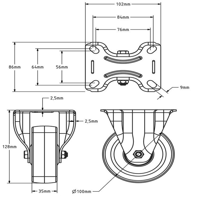 Polyurethan Bockrolle 100 mm - Kugellager - 150 kg
