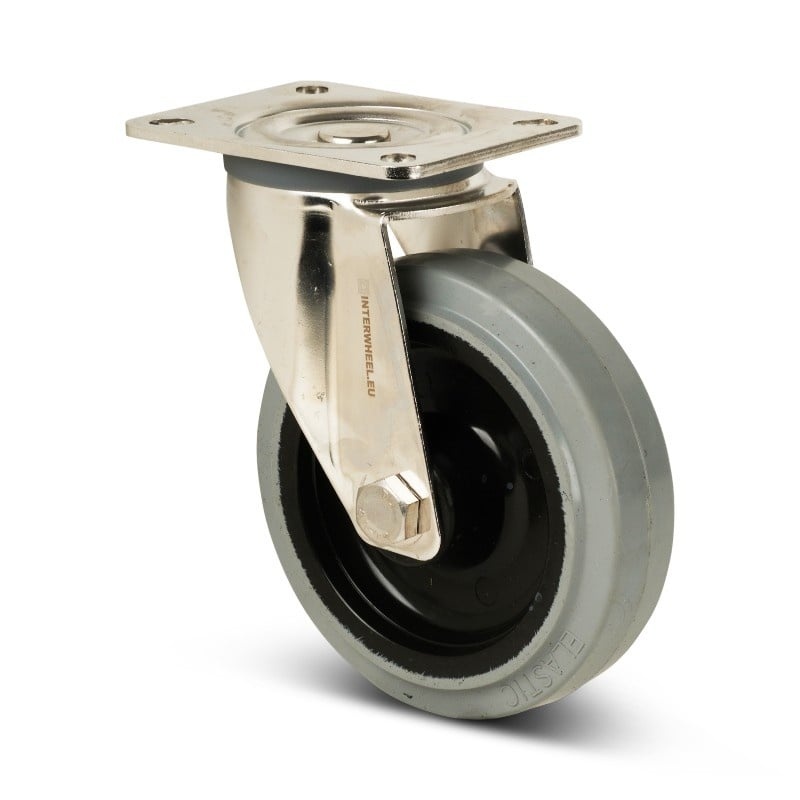 Edelstahl Lenkrollen 125 mm - Elastischer Gummi - 190 kg