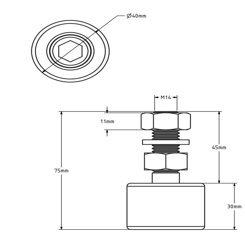 Führungsrolle 40 mm Schiebetor - Polyamid - 65 kg