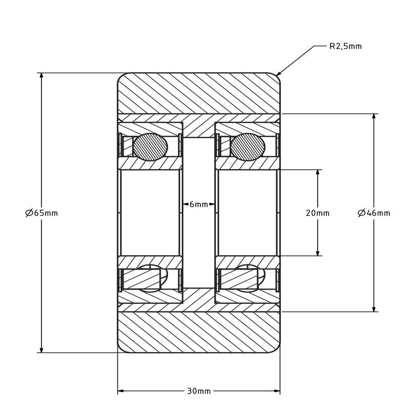Polyurethan Hubwagenrolle 65x30 mm - Kugellager - 150 kg