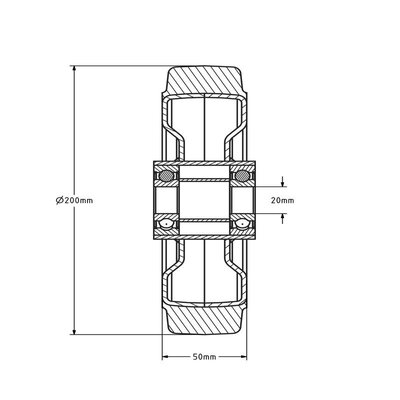 Gummirad 200 mm - Kugellagerbohrung 20 mm - 550 kg