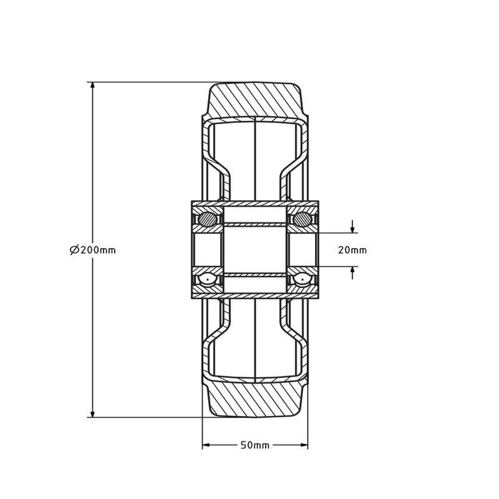 Gummirad 200 mm - Kugellagerbohrung 20 mm - 550 kg