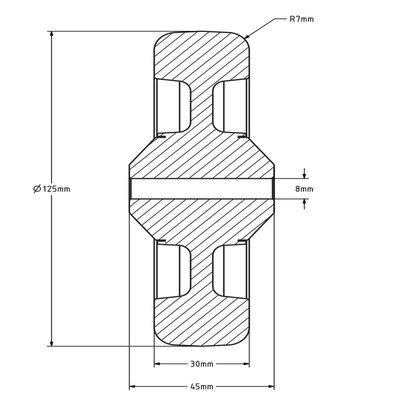 ESD-Polyurethanrad 125 mm - Edelstahl-Kugellager 8 mm - 200 kg