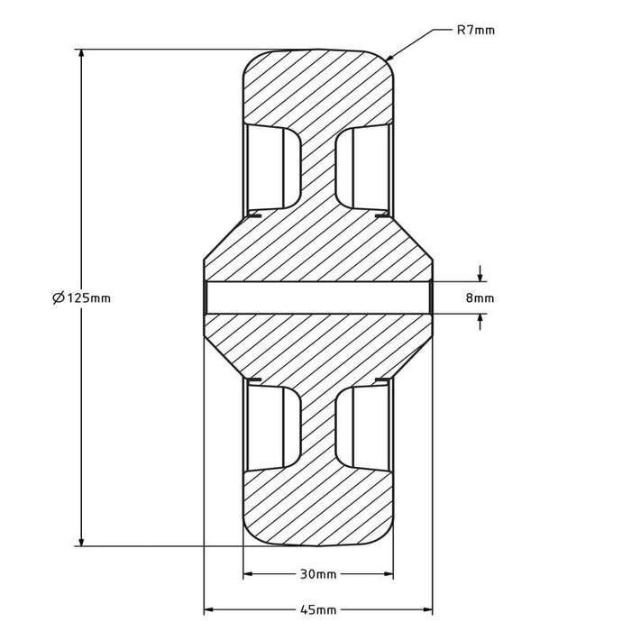 ESD-Polyurethanrad 125 mm - Edelstahl-Kugellager 8 mm - 200 kg