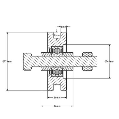 Rillenrad 80 mm mit Vierkantrille - 200 kg