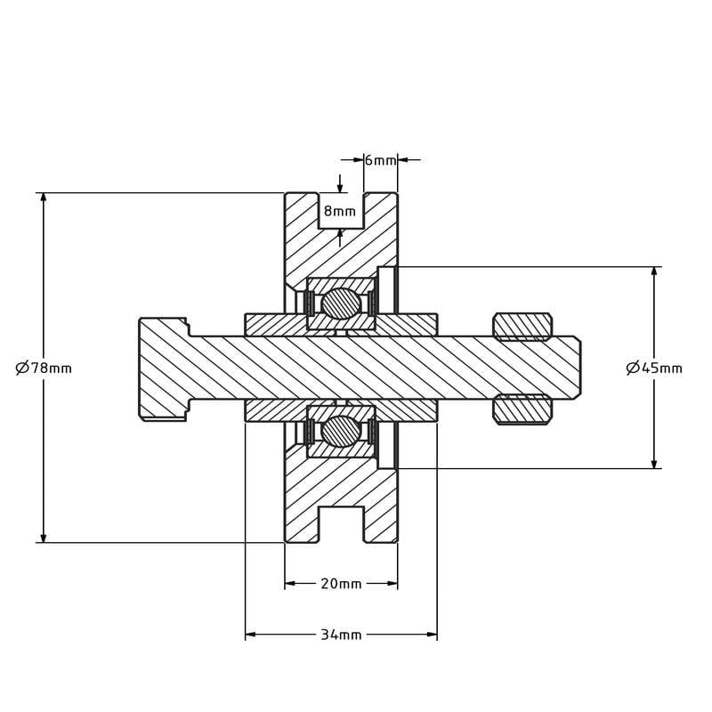 Rillenrad 80 mm mit Vierkantrille - 200 kg