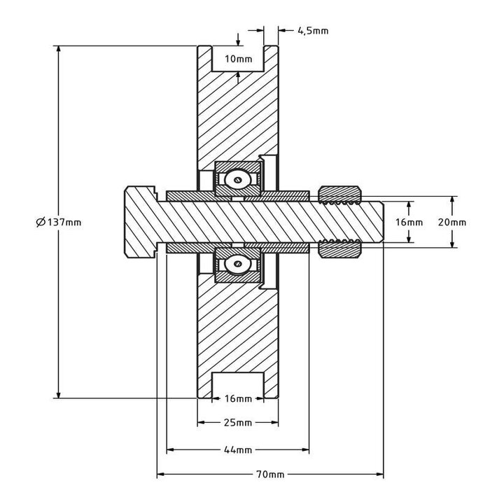 Rillenrad 140 mm mit Vierkantrille - 270 kg