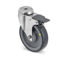 ESD-Polyurethan-Lenkrolle mit Bremse 80 mm - Edelstahl - 50 kg