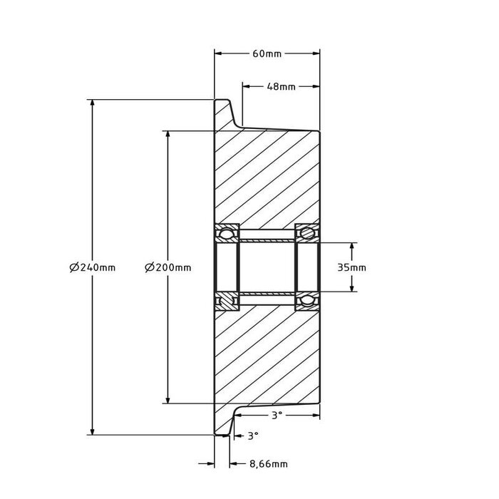 Spurkranzrad Stahl 200 mm - 2500 kg