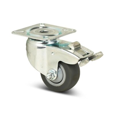 Gummilenkrolle mit Bremse 50 mm - Kugellager - Platte - 50 kg