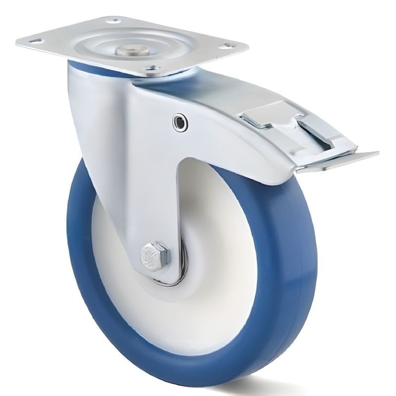 Edelstahl PU Lenkrolle mit Bremse 200 mm - Kugellager - 450 kg