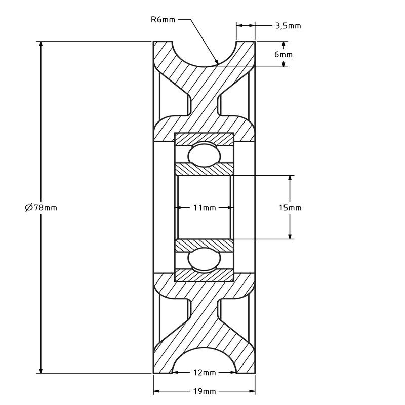 Kunststoff Kabelscheibe 78 mm mit U Rille - 245 kg