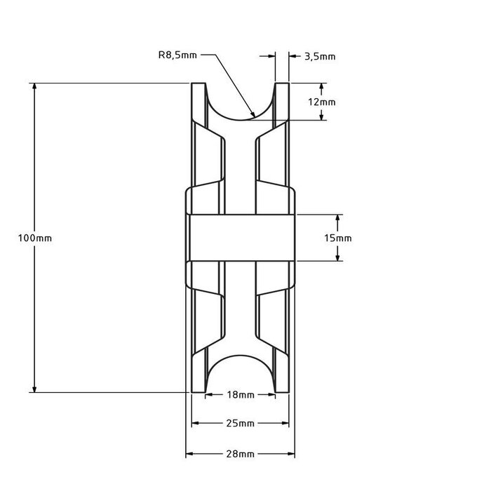 Kunststoff Kabelscheibe 100 mm mit U Rille - 160 kg