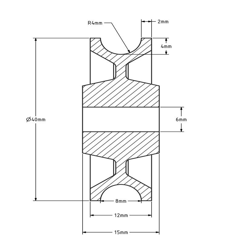Kunststoff Kabelscheibe 40 mm mit U Rille - 35 kg