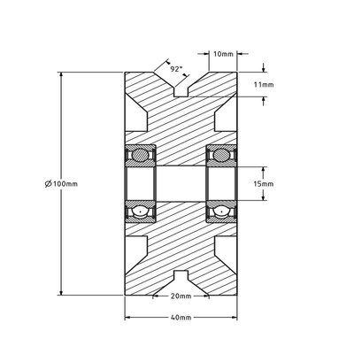 Rillenrad 100 mm mit V Rille - 600 kg