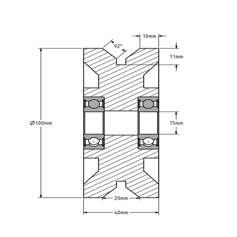 Rillenrad 100 mm mit V Rille - 600 kg