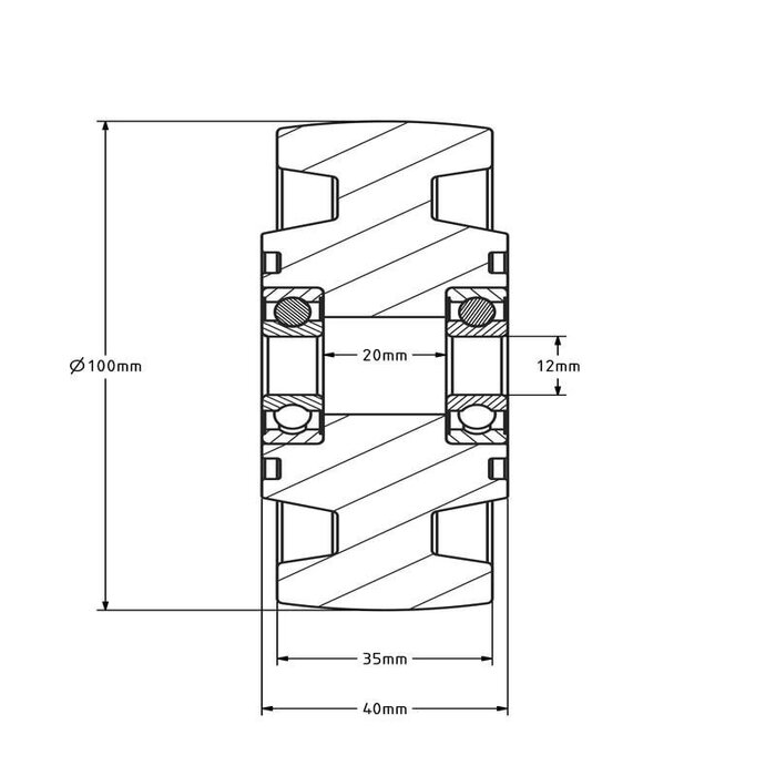 Hitzebeständiges Rad 100 mm - bis +300 °C - 210 kg