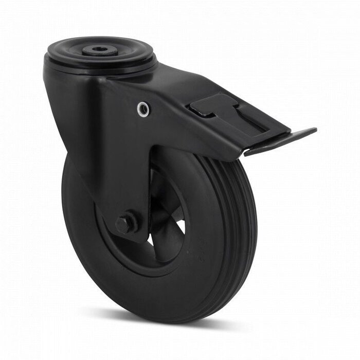 Pannensicheres Schwarze Lenkrolle mit Bremse 200 mm geschäumte Polyurethan - 100 kg