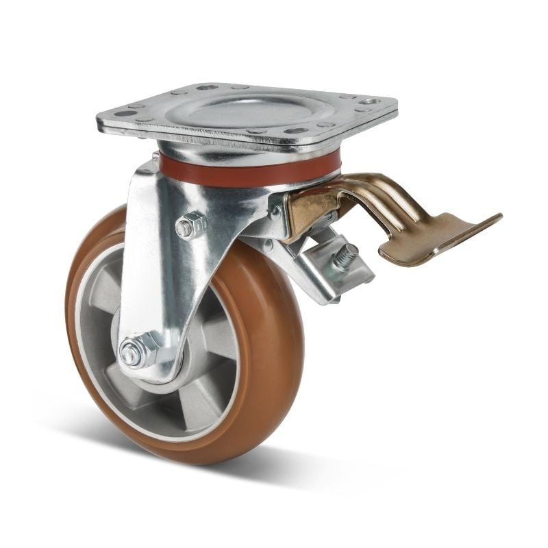 Ballige Polyurethan-Lenkrolle mit Bremse 200 mm Kugellager - 600 kg