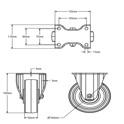 Edelstahl PU Bockrolle 160 mm - Kugellager - 450 kg