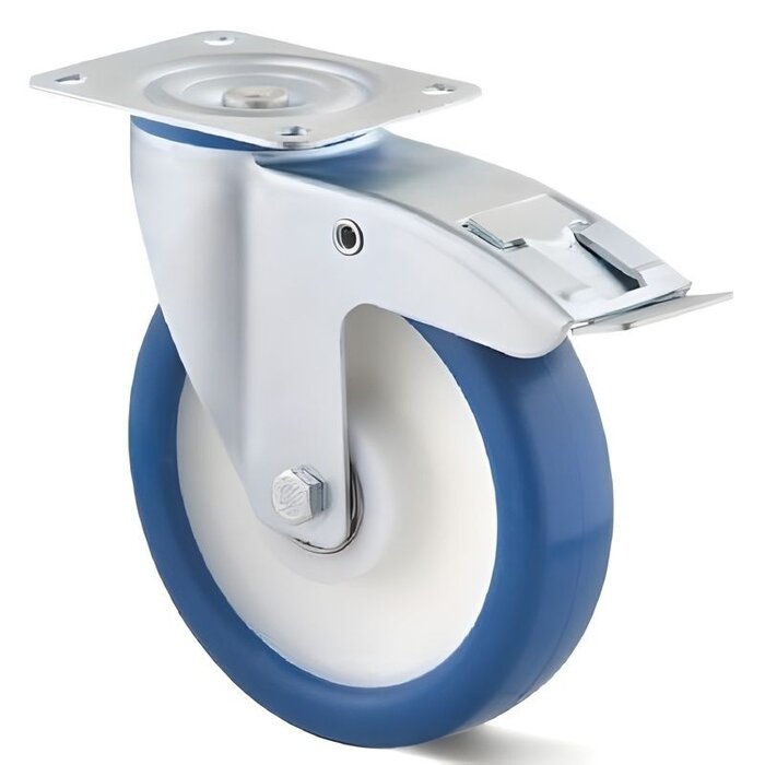 Edelstahl PU Lenkrolle mit Bremse 160 mm - Kugellager - 450 kg