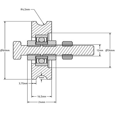 Edelstahl Rillenrad 60 mm mit U Rille - 100 kg