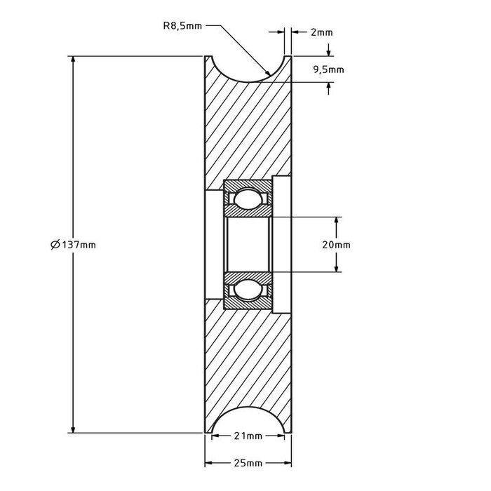 Rillenrad 140 mm mit U Rille - 270 kg