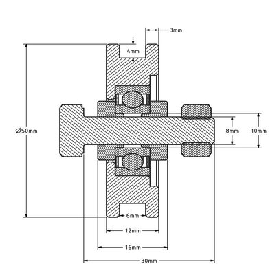 Rillenrad 50 mm mit Vierkantrille - 70 kg