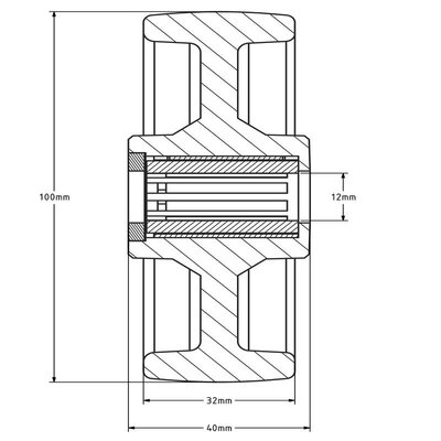 PU Rad 100 mm - Rollenlagerbohrung 12 mm - 150 kg