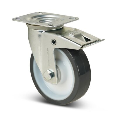 Polyurethan Lenkrolle mit Bremse 80 mm - Kugellager - 120 kg