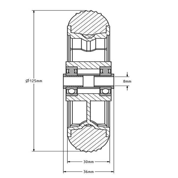 Thermoplastisches Gummirad 125 mm - Kugellager 8 mm - 75 kg