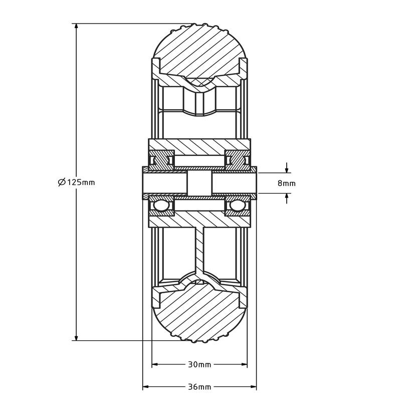 Thermoplastisches Gummirad 125 mm - Kugellager 8 mm - 75 kg