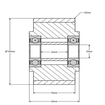 PU Rad 100 mm - Kugellagerbohrung 20 mm - 450 kg