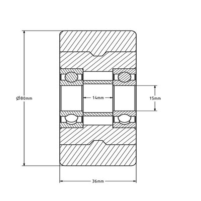 PU Rad 80 mm - Kugellagerbohrung 15 mm - 225 kg