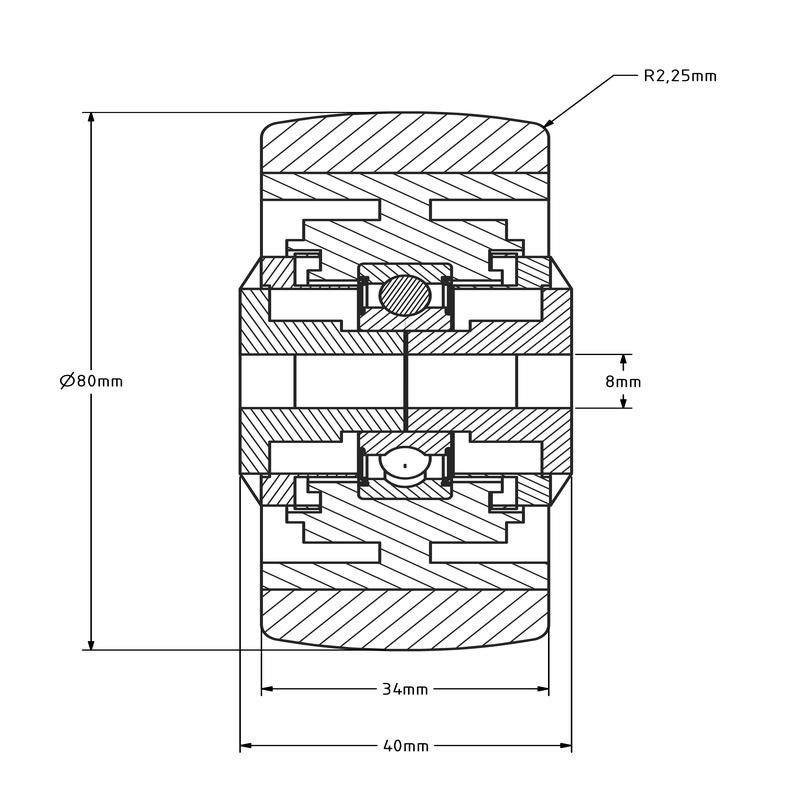 Polyurethanrad 80 mm - Kugellager 8 mm - 120 kg
