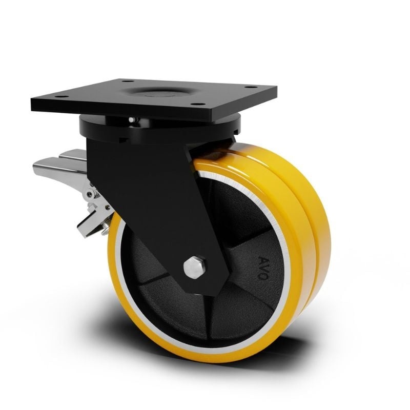 PU Doppellenkrollen mit Bremse 200 mm - kugelgelagert - 2200 kg