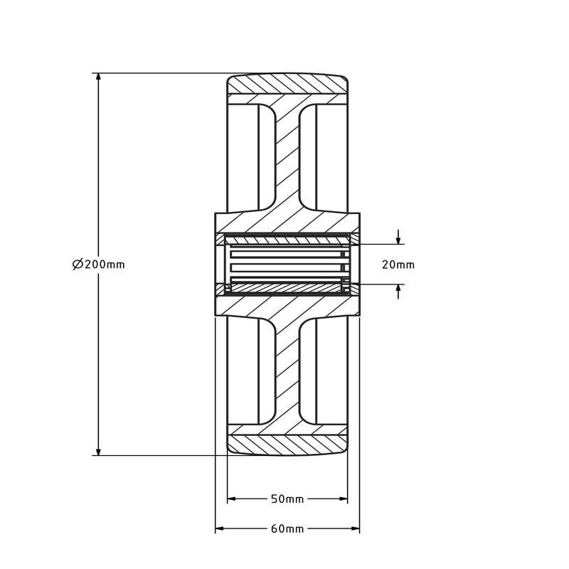 Schwarzes Polyurethanrad 200 mm - Rollenlager 20 mm - 400 kg