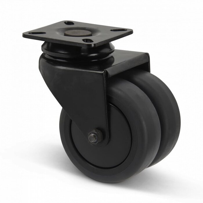 Doppelte schwarze Lenkrolle 75 mm - Platte - 120 kg