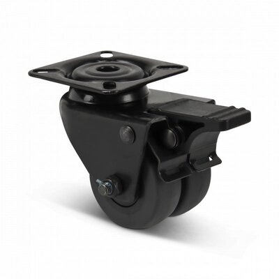 Doppelte schwarze Lenkrollen mit Bremse 50 mm - Platte - 80 kg