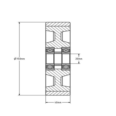 PU Rad 150 mm - Kugellagerbohrung 20 mm - 700 kg