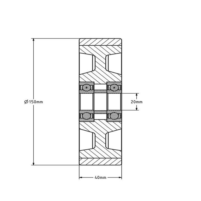 PU Rad 150 mm - Kugellagerbohrung 20 mm - 700 kg