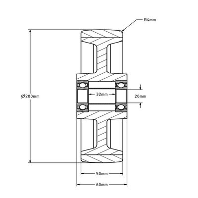 PU Rad 200 mm - Kugellagerbohrung 20 mm - 600 kg