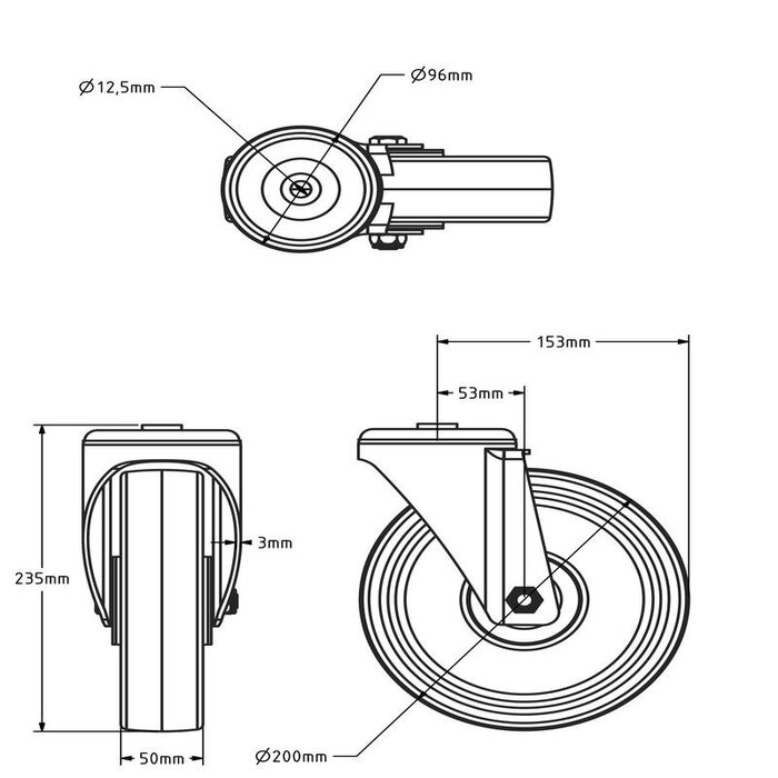 PU Lenkrolle 200 mm - kugelgelagert - 400 kg
