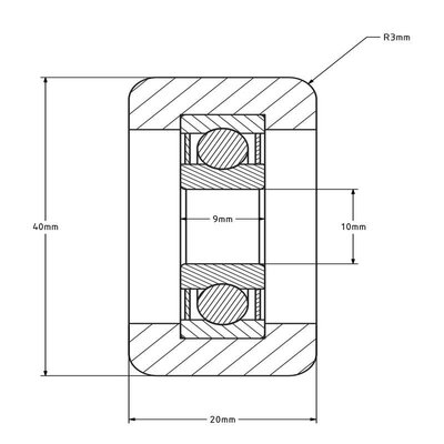 Führungsrolle aus rostfreiem Stahl 40x20 mm - Polyurethan - 90 kg
