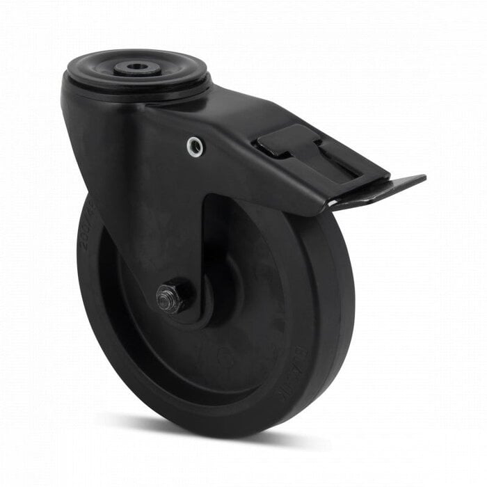Schwarze Lenkrolle mit Bremse 200 mm - Rollenlager - 400 kg