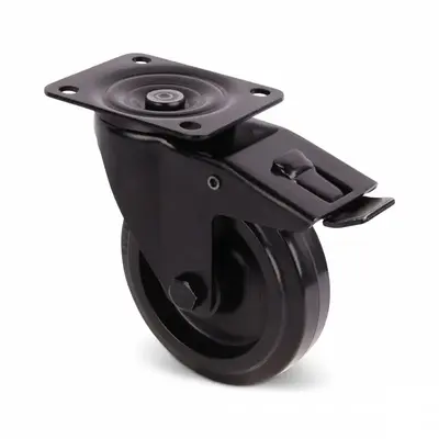 Schwarze Lenkrolle mit Bremse 100 mm - Rollenlager - 150 kg