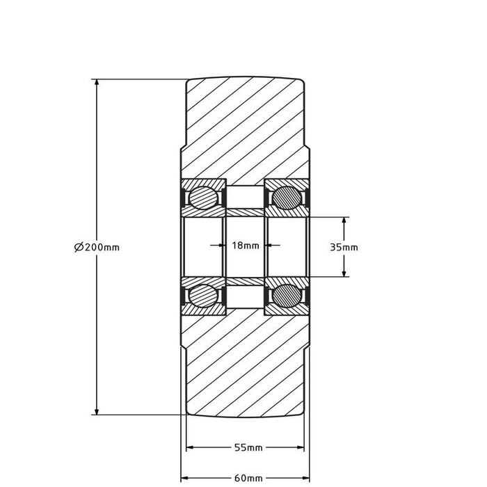 Rad aus Gussnylon 200 mm - Kugellager - 3000 kg
