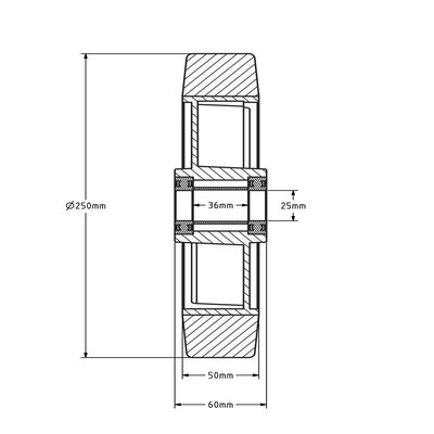 Gummirad 250 mm - Kugellagerbohrung 25 mm - 500 kg